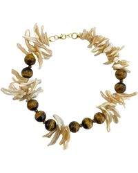 LINYA JEWELLERY - Mother Of Pearl Tiger Eye Natural Stone Necklace - Lyst