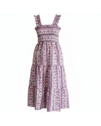 La Mandarine - Summer Maxi Dress With Pockets. Block Print Cotton Summer Midi Nap Dress Lila - Lyst