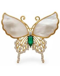 Angel Barocco - Natural Shell Diamond Butterfly Brooch - Lyst