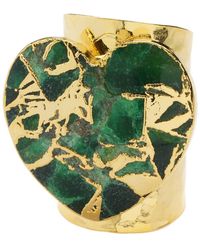 YAA YAA LONDON - Molten Heart Longline Green Stone Gold Ring - Lyst