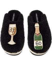 Laines London - Teddy Closed Toe Slippers With 60Th Champers Bottle & Glass Brooches - Lyst