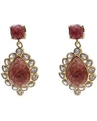 Farra - Strawberry Quartz Victoria Style Earrings - Lyst