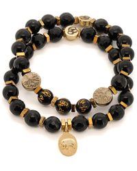 Ebru Jewelry - Black Onyx Stone Beaded Gold Elephant Charm Mantra Bracelet Set - Lyst