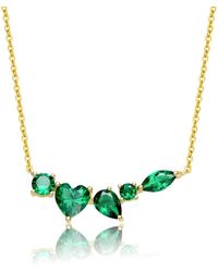Genevive Jewelry - Sterling Silver Yellow Plated Mixed Cut Emerald Cubic Zirconia Cluster Necklace - Lyst