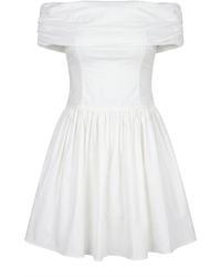 Modenaire - Neutrals Off Shoulder Mini Dress Sculpted Bodice - Lyst
