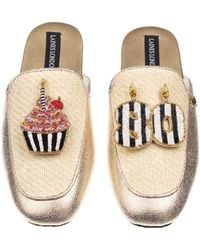 Laines London - Neutrals Classic Mules With Stripe 80Th Birthday & Cake Brooches - Lyst