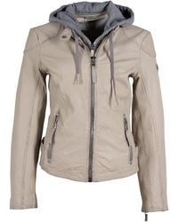 Mauritius - Neutrals Leather Moto Jacket Removable Hood Finja Light - Lyst
