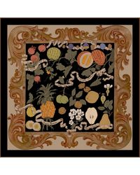 Wenzi - Neutrals Fruitful Elegance Sand Hand Painted Pattern Double Sided Silk Twill Scarf - Lyst