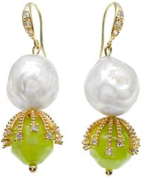 Farra - Irregular Freshwater Pearls With Grass Jade Dangle Earrings - Lyst