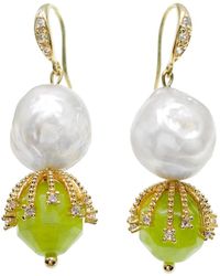 Farra - Irregular Freshwater Pearls With Grass Green Jade Dangle Earrings - Lyst