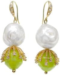 Farra - Irregular Freshwater Pearls With Grass Jade Dangle Earrings - Lyst