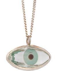Ebru Jewelry - Green Glass Evil Eye Sterling Silver Necklace - Lyst
