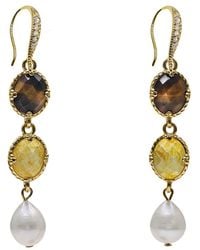 Farra - Tiger Eye And Quartz Dangle Earrings - Lyst