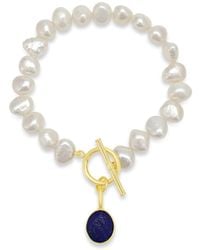 Pearls of the Orient Online - Clara Irregular Cultured Freshwater Pearls Bracelet With A Lapis Lazuli Drop Pendant - Lyst