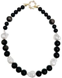 Farra - Timeless Nugget Obsidian With Baroque Pearls Chunky Necklace - Lyst