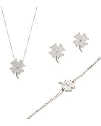 Spero London - Best Of Luck Four Leaves Clover Sterling Bracelet Necklace & Stud Earring Set - Lyst