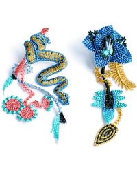 Nana Watanabe - Garden Snake Floral Embroidered Earrings - Lyst