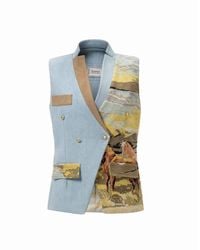 Rondooz - Hand Painted Denim And Corduroy Vest With Antique Gobelin Tapestry & Hand Applied Embellishment - Lyst