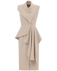 Julia Allert - Neutrals Sleeveless Button-Front Draped Midi Dress - Lyst