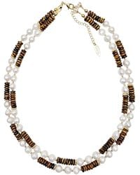 Farra - Freshwater Pearls With Tiger Eye Double Layers Necklace - Lyst