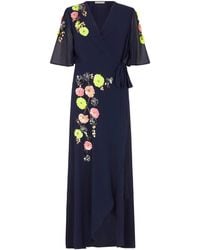 Hope & Ivy - The Farrah 3d Embellished Flutter Sleeve Maxi Wrap Dress With Tie Waist - Lyst