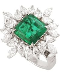 Artisan - Princess Cut Emerald & Marquise Cut Diamond In 18k White Gold Antique Cocktail Ring - Lyst