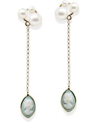 Vintouch Italy - Lilith Gold-plated Green Cameo And Pearl Drop Earrings - Lyst
