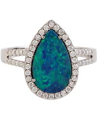 Artisan - Solid 18k White Gold Doublet Opal Pave Diamond Tear Drop Designer Ring Jewelry - Lyst