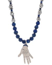Ebru Jewelry - Lapis Lazuli & Hematite Stone Sterling Hamsa Pendant Beaded Necklace - Lyst
