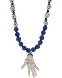 Ebru Jewelry - Lapis Lazuli & Hematite Stone Sterling Silver Hamsa Pendant Beaded Necklace - Lyst