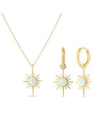 Spero London - Opal Northernstar Drop Hoop Earring & Necklace Sterling Set - Lyst
