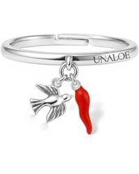 Unaloe - Adjustable Sterling Italian Horn And Dove Charm Ring - Lyst