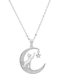 Kylie Harper - Sterling Playful Kitty Cat Diamond Cz Moon Pendant Necklace - Lyst