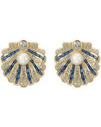 LÁTELITA London - Art Deco Scallop Shell Earrings Sapphire Blue With Pearl Gold - Lyst