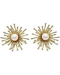 Farra - Flower Setting Pearls Stud Earrings - Lyst