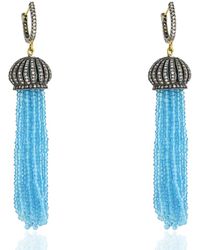 Artisan - Blue Topaz & Pave Diamond Made In 18k Gold With Silver Tassel Bead Earrings Jewelry - Lyst