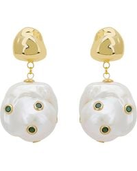 LÁTELITA London - Polka Dot Baroque Pearl Drop Earrings Emerald - Lyst