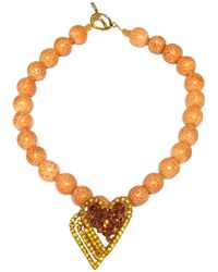 Way to Chic - Neutrals One Of A Kind Heart Necklace With Large Coral Beads - Lyst
