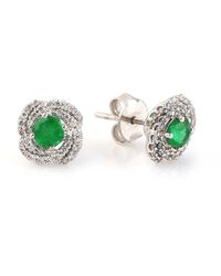 Artisan - Natural Emerald 14k White Gold Diamond Stud Earrings Handmade Jewelry - Lyst