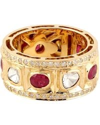 Artisan - Natural Diamond Ruby Trendy Band Rings 18k Yellow Gold Handmade - Lyst