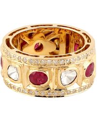 Artisan - Natural Diamond Ruby Trendy Band Rings 18k Yellow Gold Handmade - Lyst