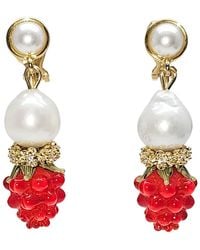 Farra - Raspberry With Freshwater Pearls Clip On Earrings - Lyst