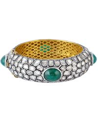 Artisan - Solid 14k Gold Sterling Silver With Natural Rose Cut Diamond & Oval Emerald Victorian Bangle - Lyst