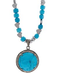 Ebru Jewelry - Pave Diamond & Turquoise Gemstone Pendant Silver Heart Hematite Stone Beaded Necklace - Lyst