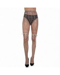 HIGH HEEL JUNGLE by KATHRYN EISMAN - Chevonne Lace And Satin Fishnet Tights - Lyst