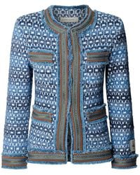 The Extreme Collection - Knit Jacket With Frayed Trims Geometric - Lyst