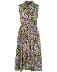 Conquista - Animal Print Sleeveless Dress With Belt - Lyst