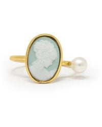 Vintouch Italy - Plated Mini Cameo Ring With A Pearl - Lyst