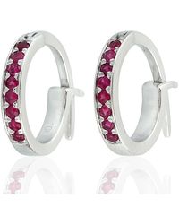 Artisan - Handmade White Gold Natural Ruby Huggie Earrings - Lyst