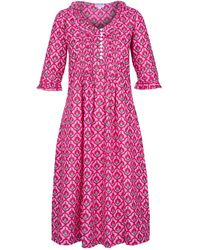 At Last - Cotton Karen 3/4 Sleeve Day Dress - Lyst